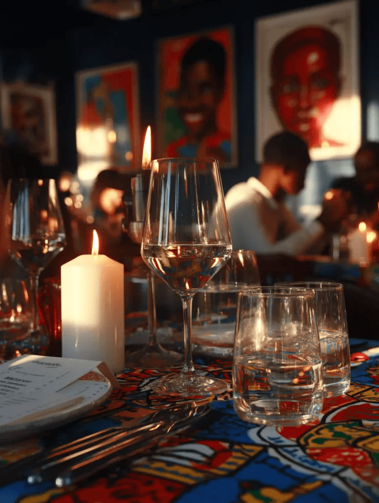 Candlelit dinner table in a warmly lit room